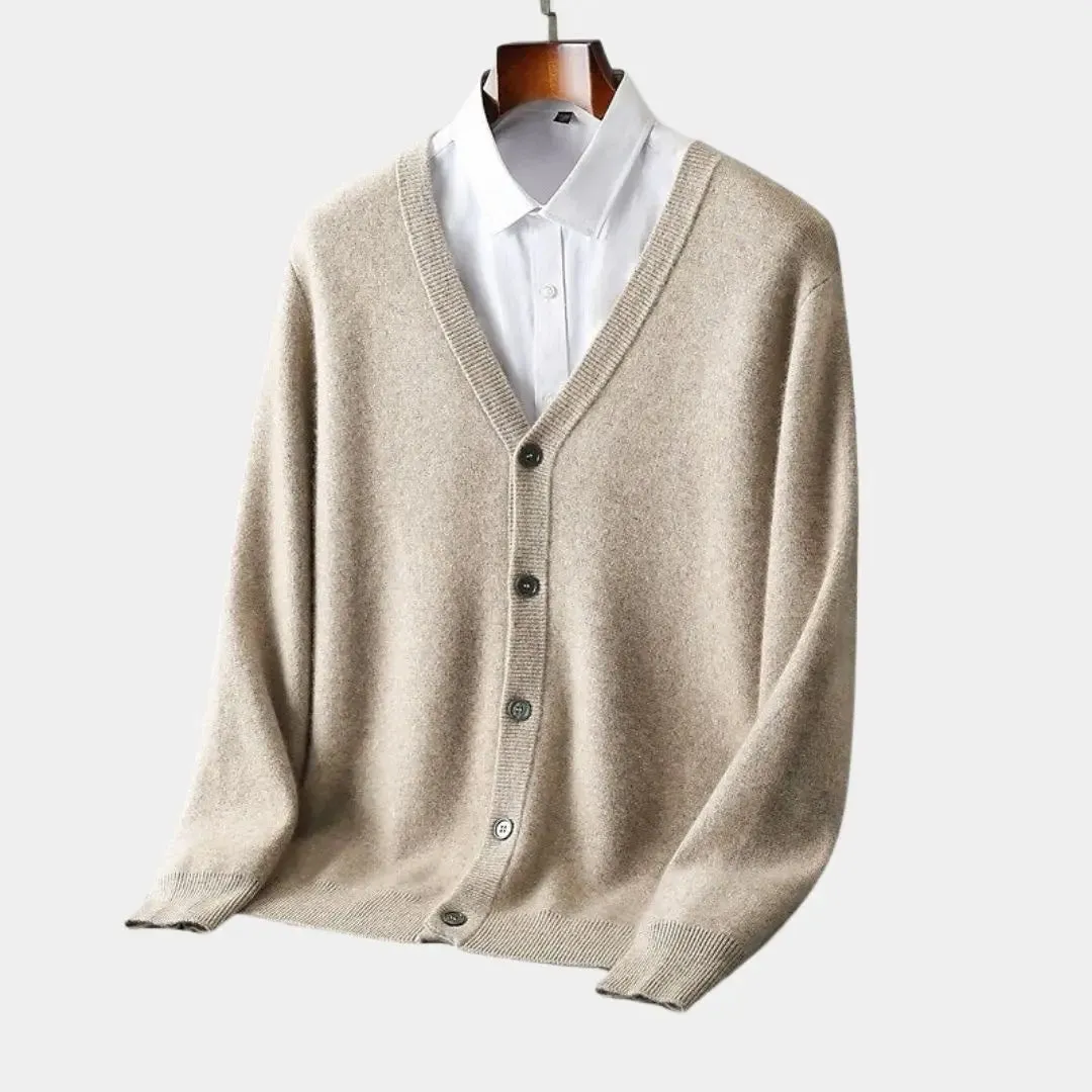 100% Merino Wool V Neck Knitwear Cardigan Sweater - Cross & Crown