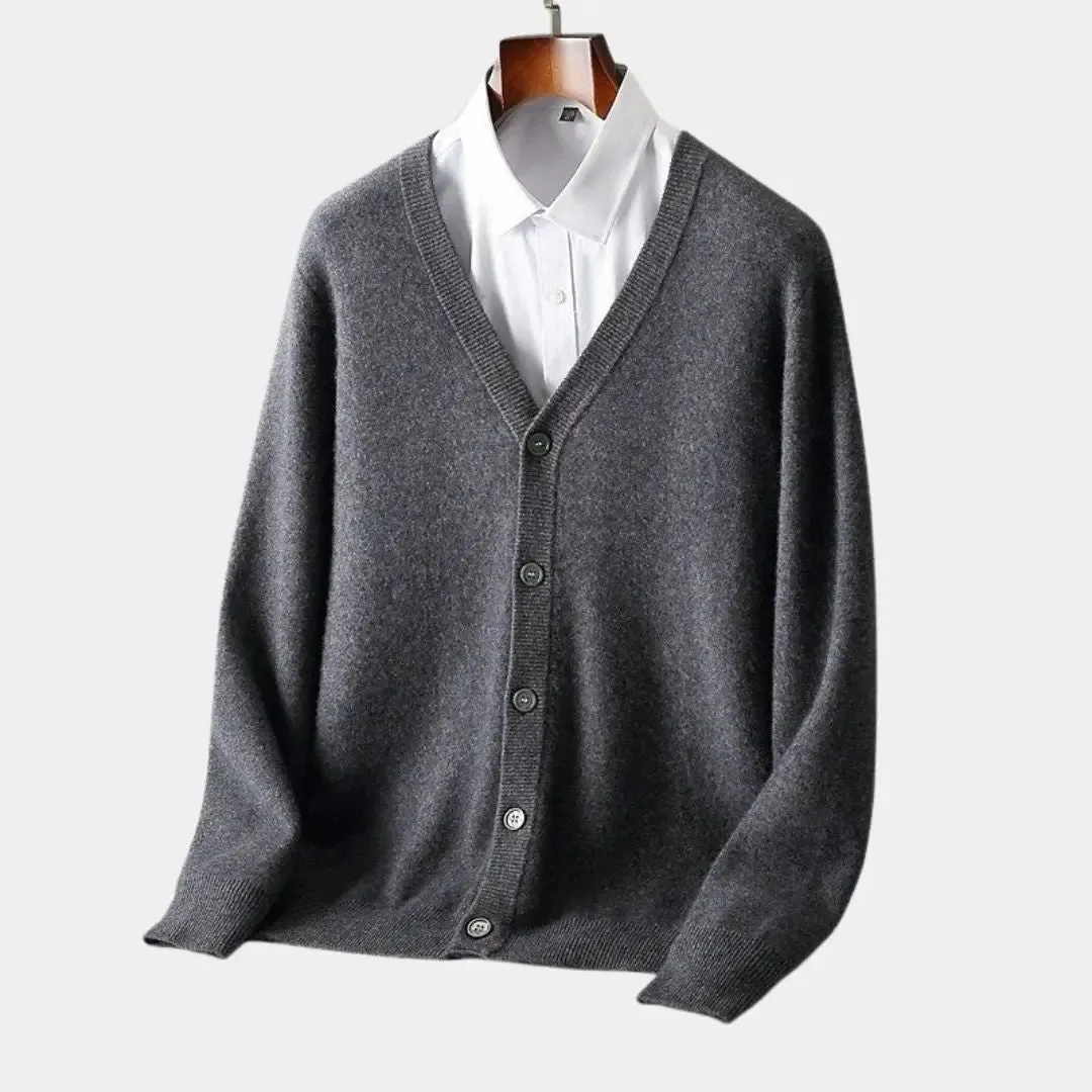 100% Merino Wool V Neck Knitwear Cardigan Sweater - Cross & Crown