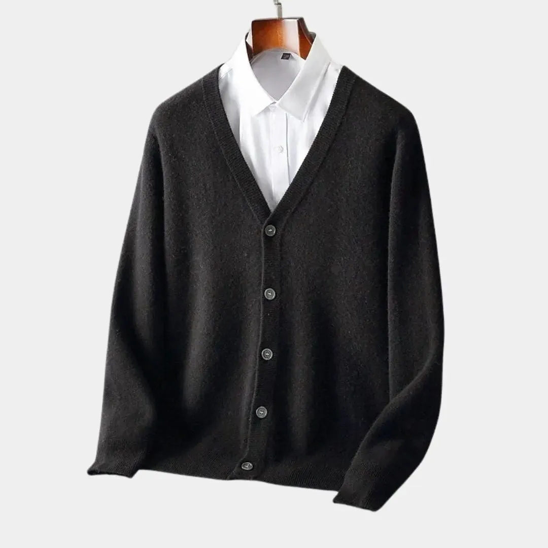 100% Merino Wool V Neck Knitwear Cardigan Sweater - Cross & Crown