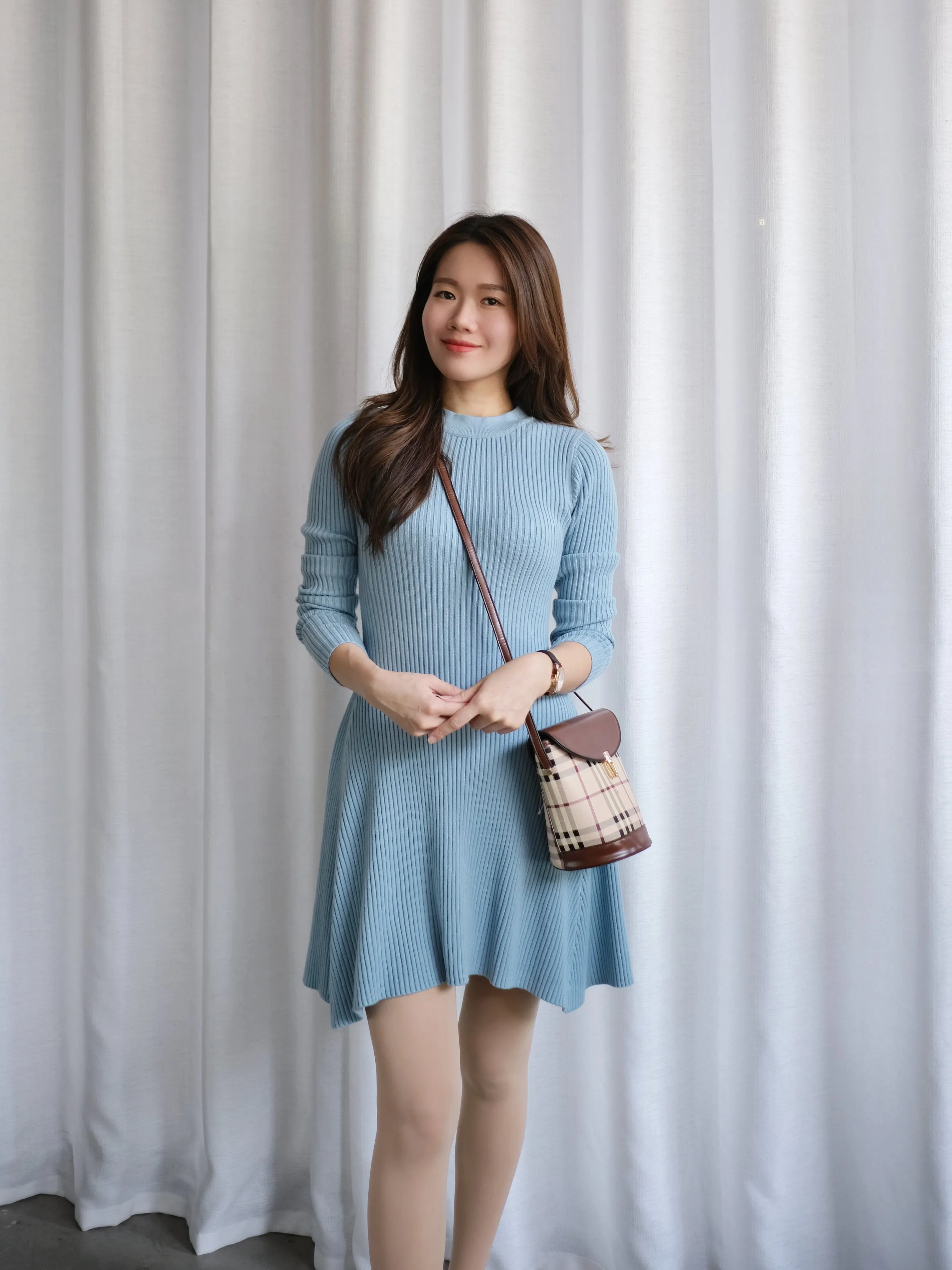 ACEWIN Long Sleeve Asymmetrical Knit Dress (Free Size) 703255