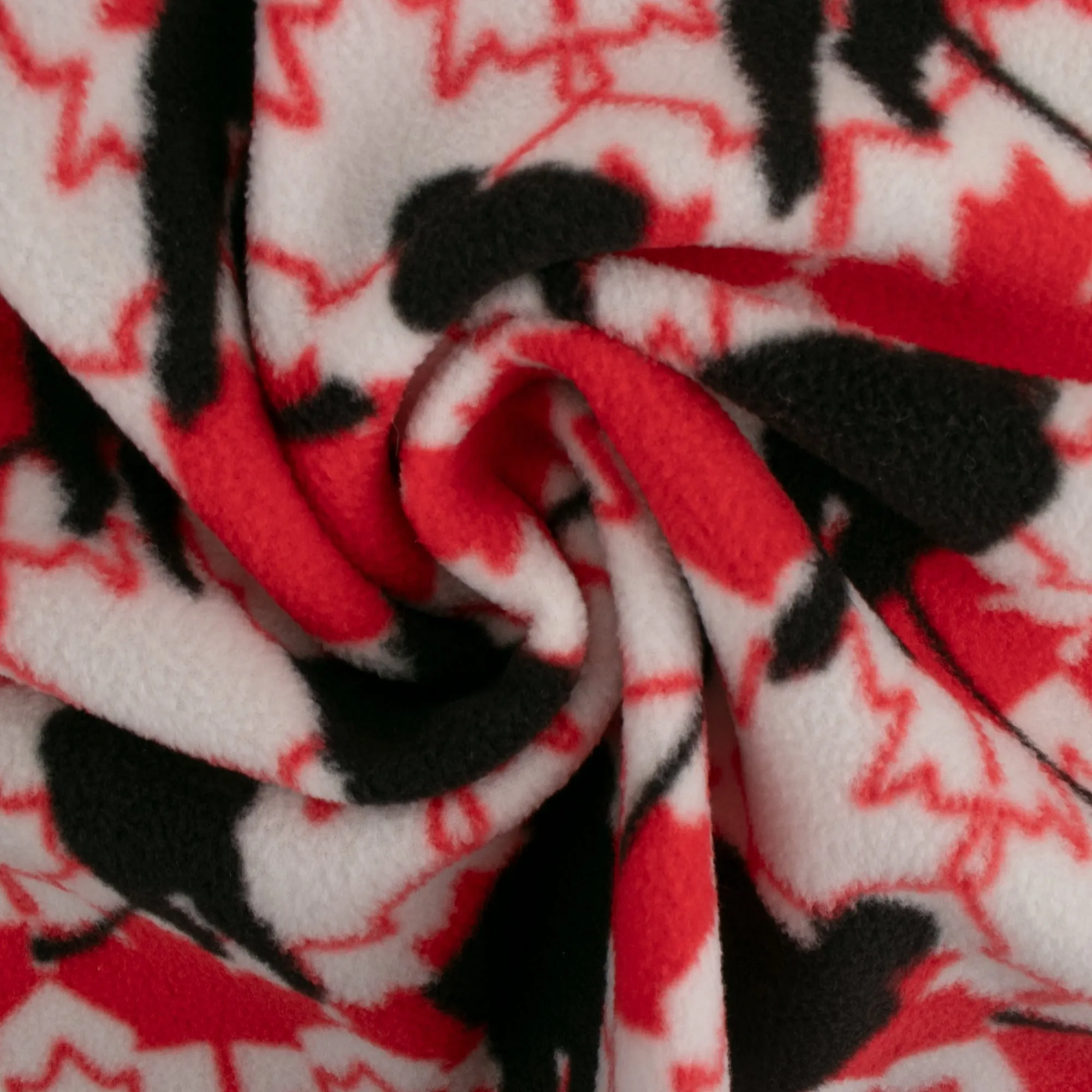 Anti-Pill Fleece Print - SLIPPY - Hockey / Maple leaf - Red