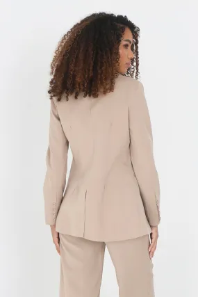 BEIGE BUTTON FASTENED LONG SLEEVE TAILORED BLAZER