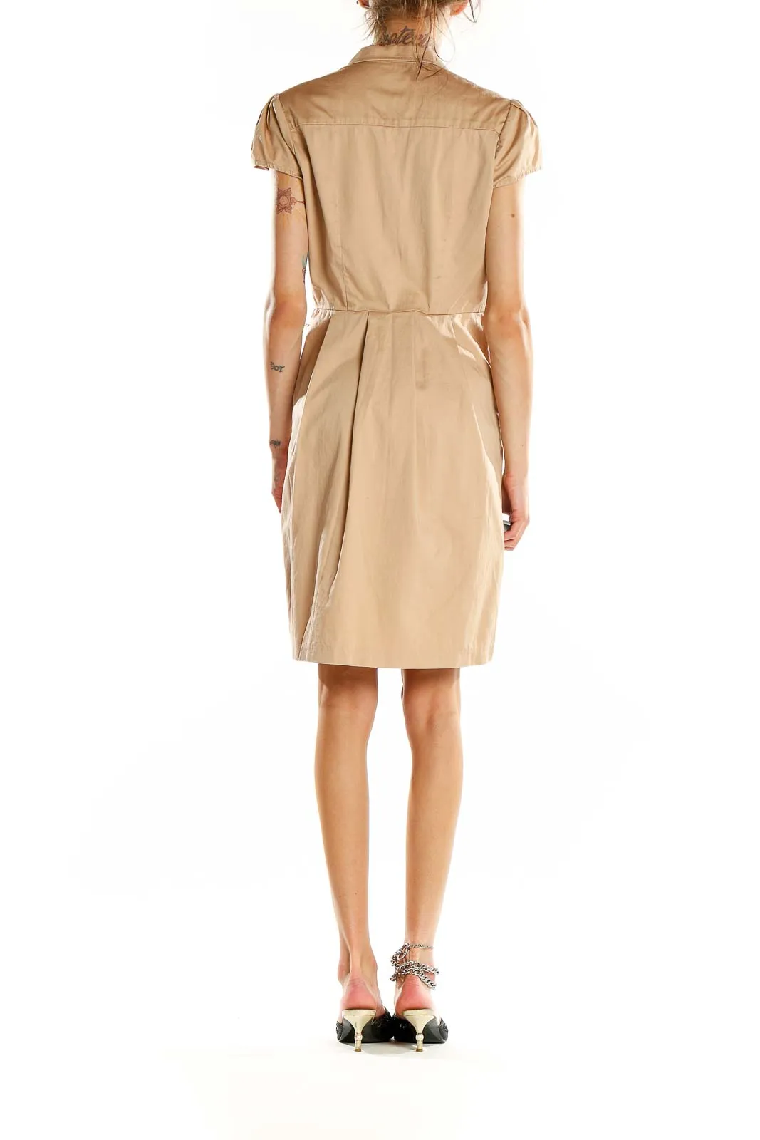 Beige Button-Front Shirt Dress