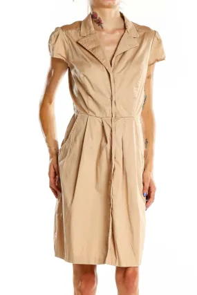 Beige Button-Front Shirt Dress