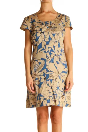 Beige Floral Print Day Sheath Dress