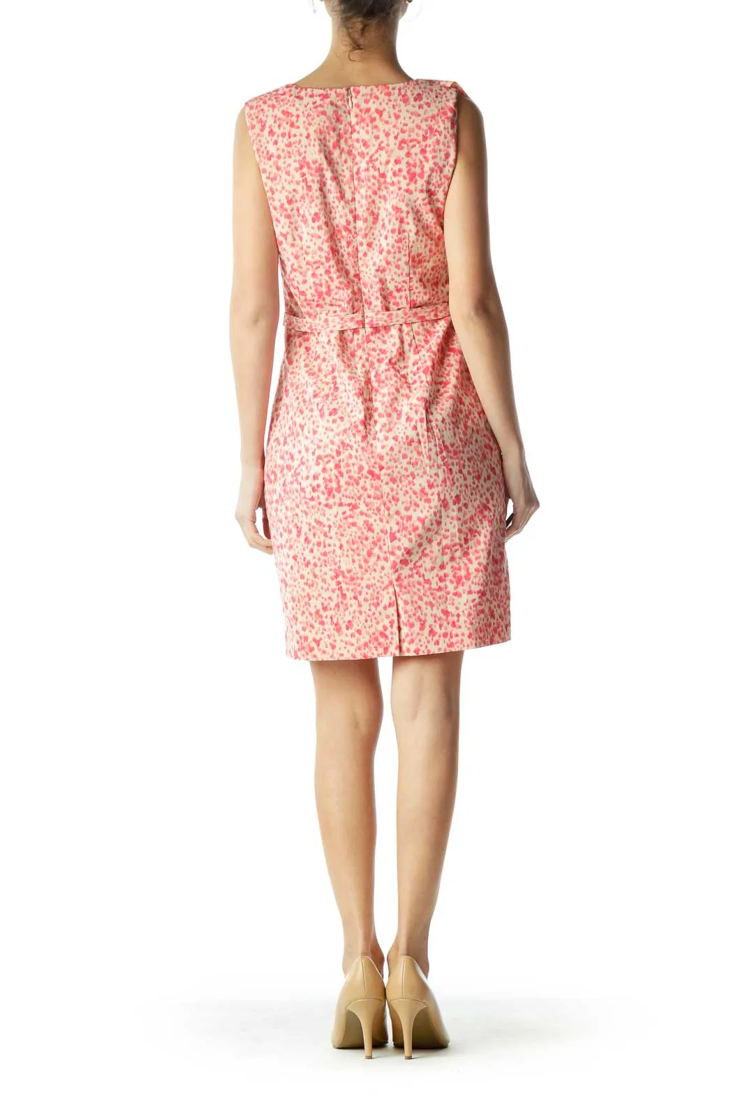 Beige Pink Ruffle & Print Work Dress