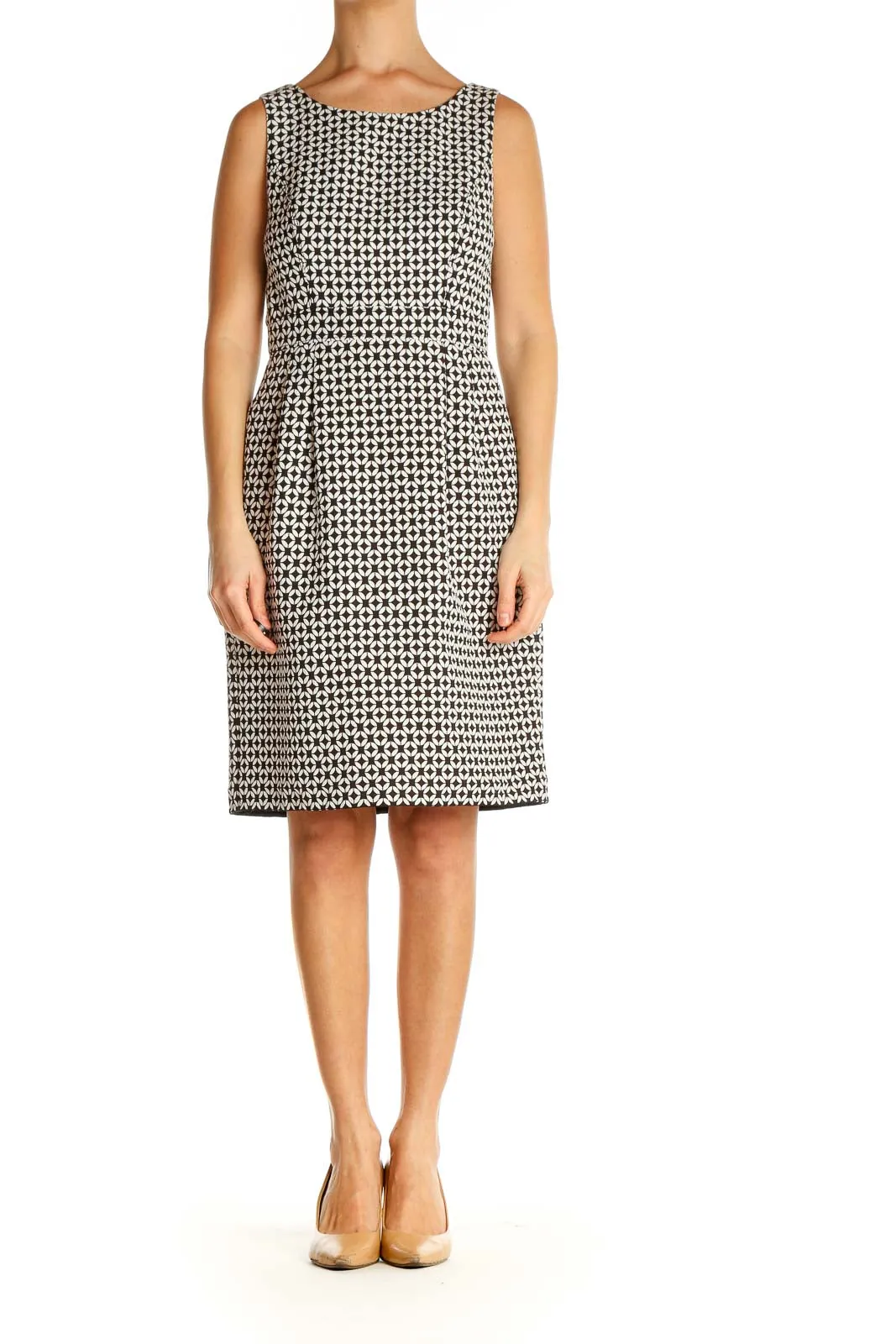 Beige Printed Work Sheath Dress