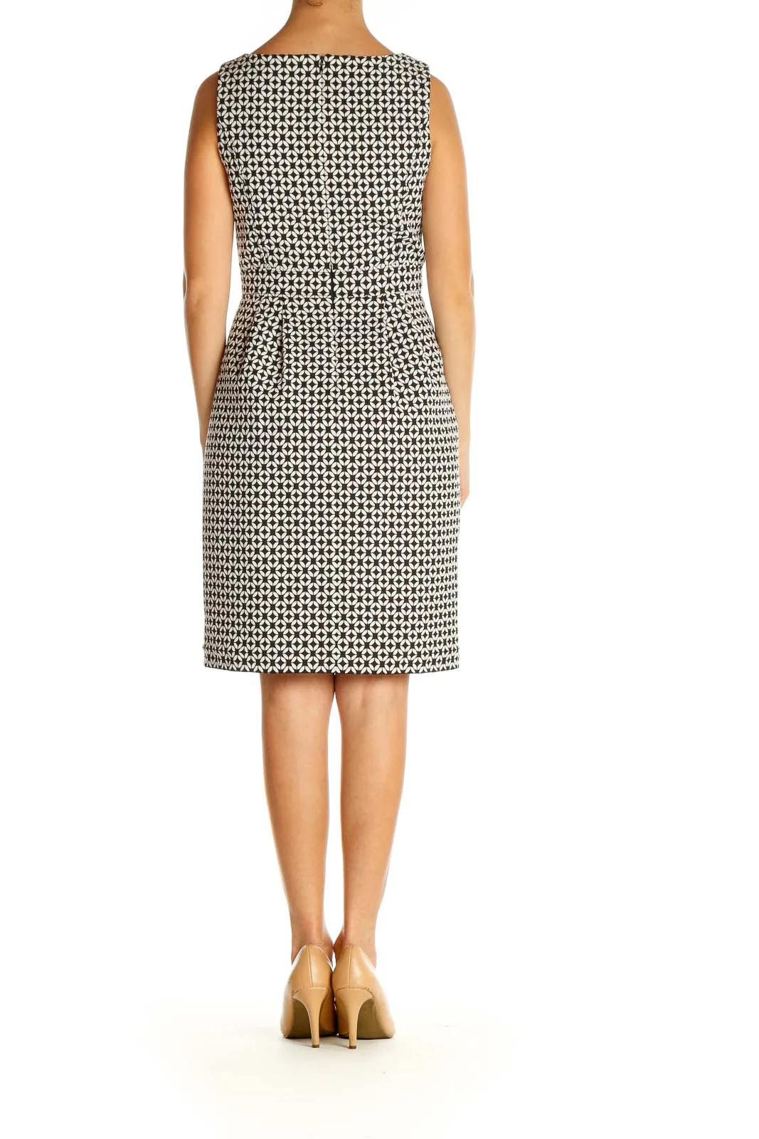 Beige Printed Work Sheath Dress