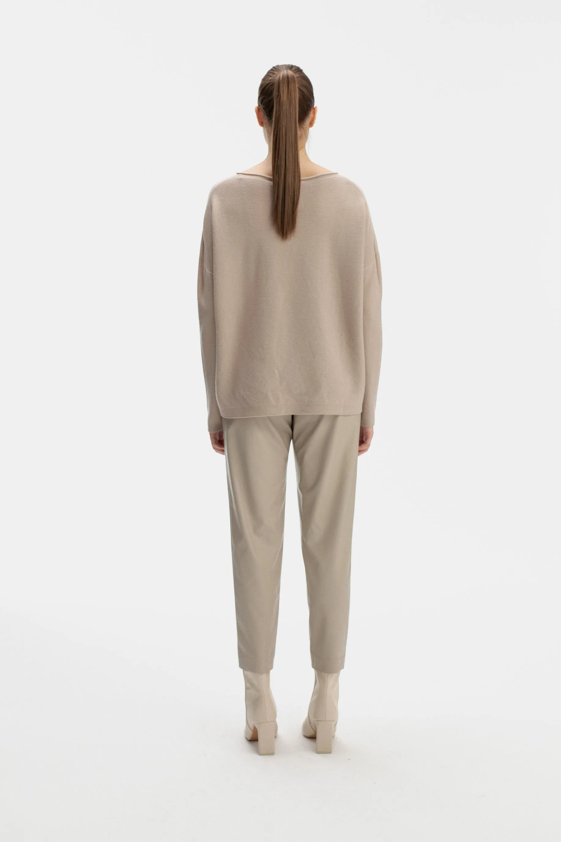 BEIGE VIRGIN WOOL OVERSIZED SWEATER