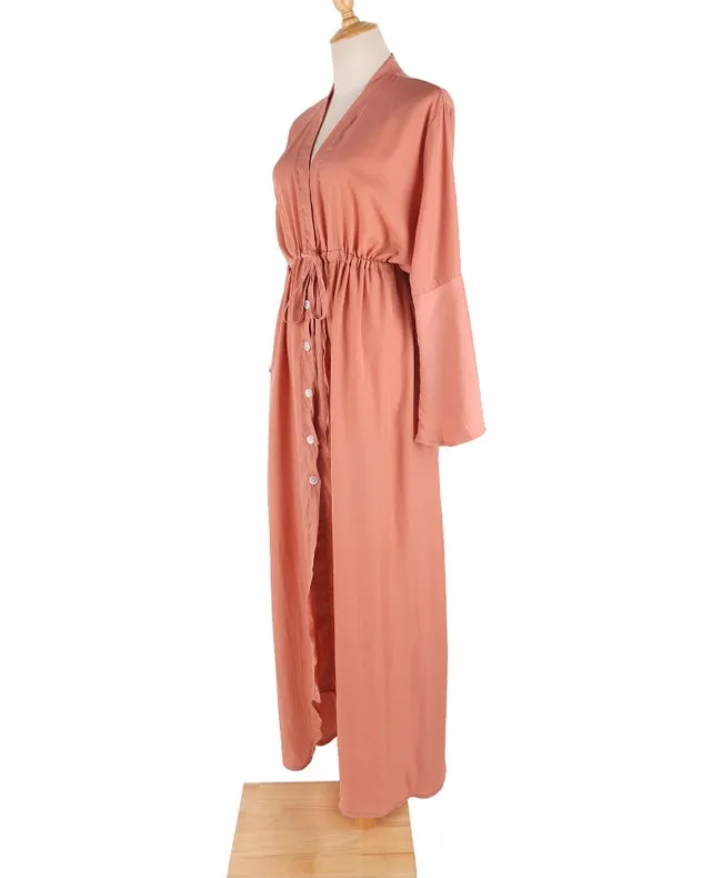 Bell Sleeves Plunge Slit Maxi Beach Cover Up Dress Rust