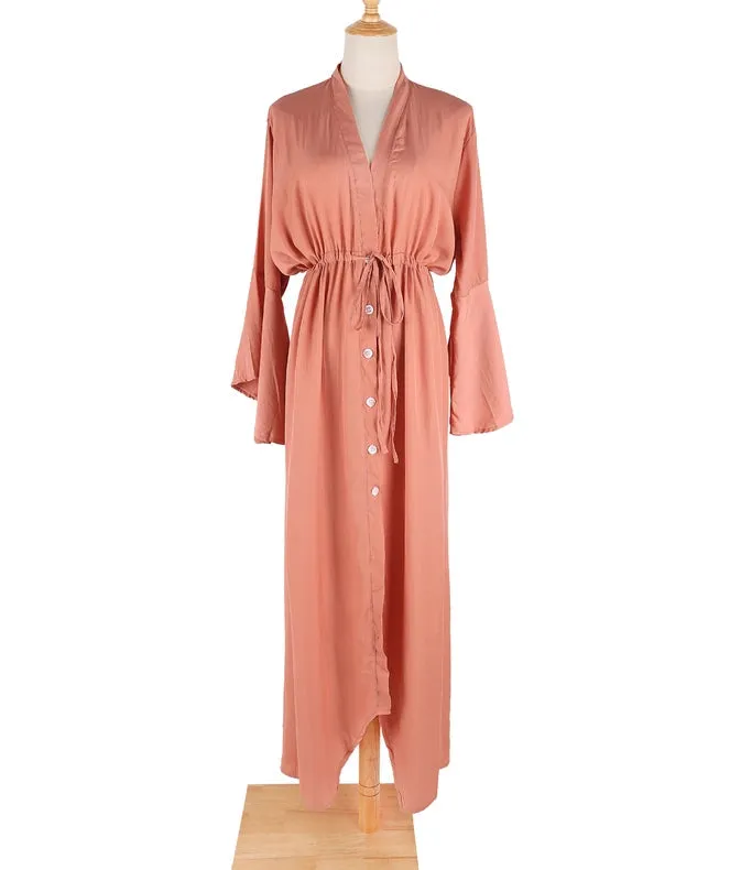 Bell Sleeves Plunge Slit Maxi Beach Cover Up Dress Rust