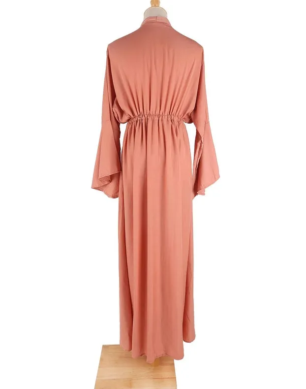 Bell Sleeves Plunge Slit Maxi Beach Cover Up Dress Rust