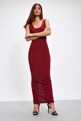 Berry Shiny Ribbed Scoop Back Maxi