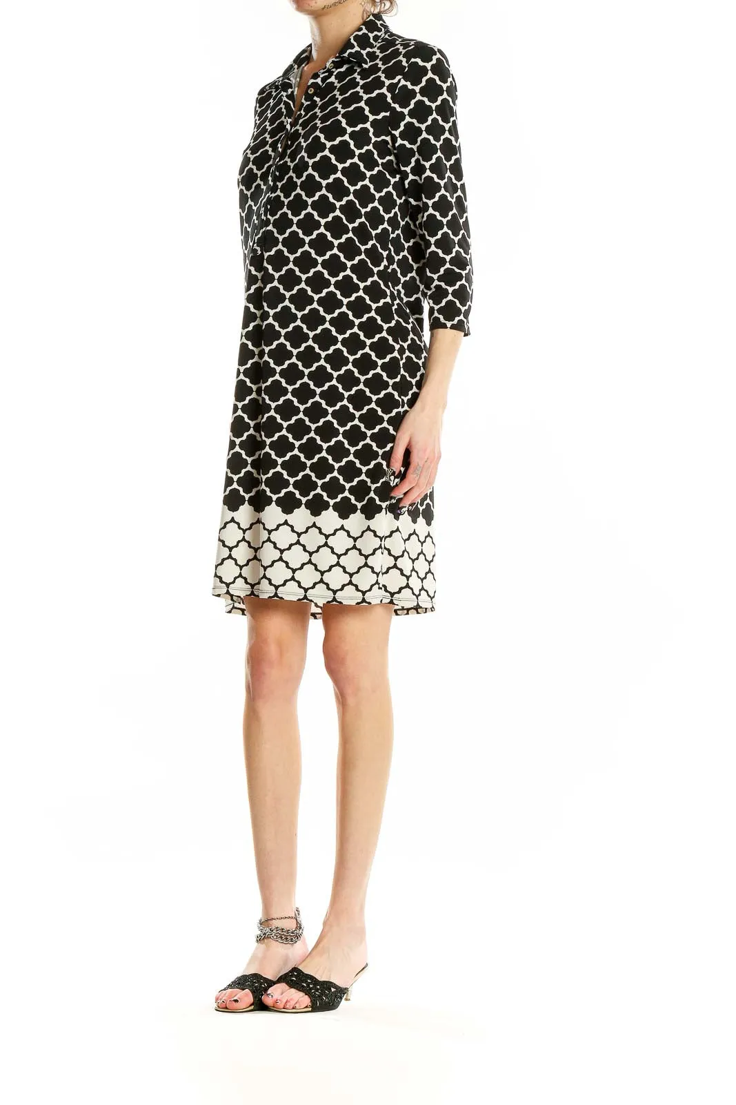 Black and White Geometric Print Shirt Dress