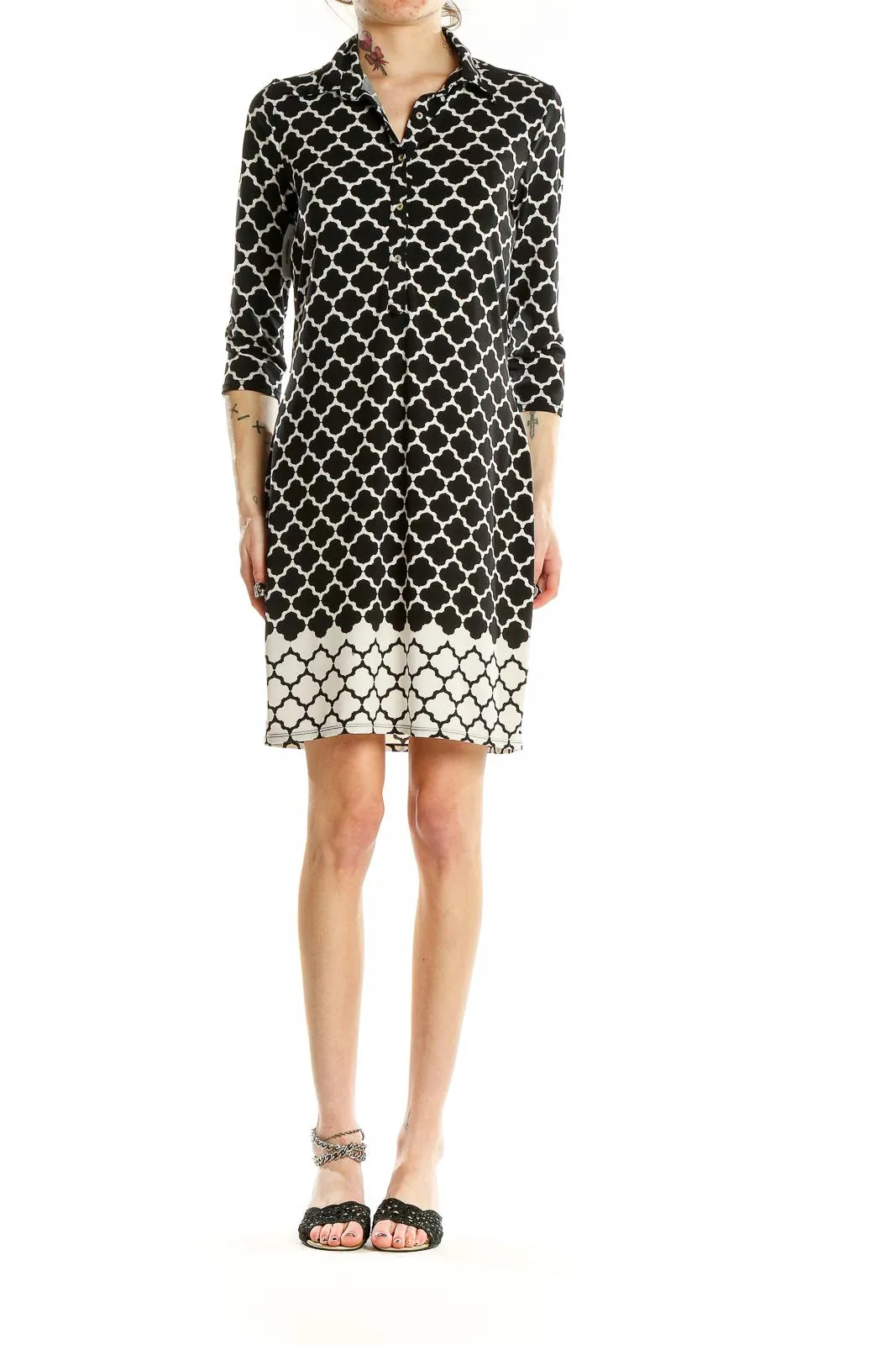 Black and White Geometric Print Shirt Dress