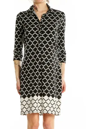 Black and White Geometric Print Shirt Dress