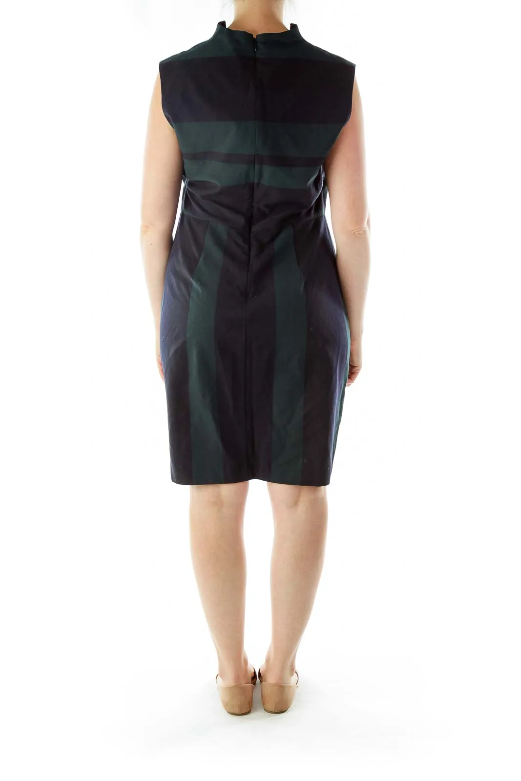 Black Green Square Neck Work Dress