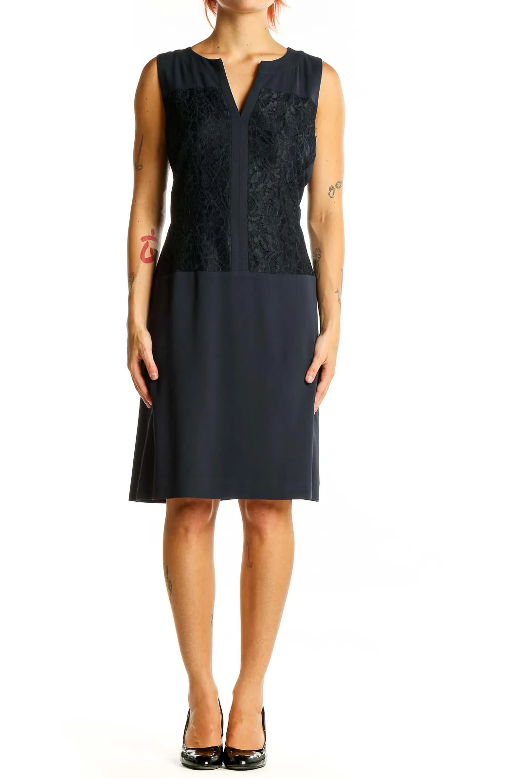 Black Lace Panel Sleeveless Dress