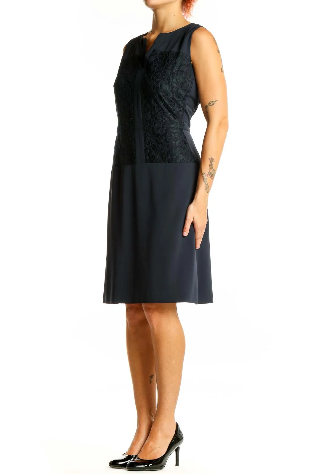 Black Lace Panel Sleeveless Dress