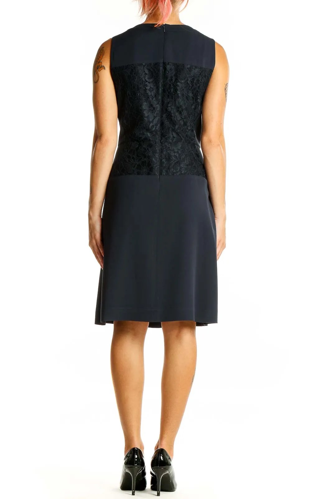 Black Lace Panel Sleeveless Dress