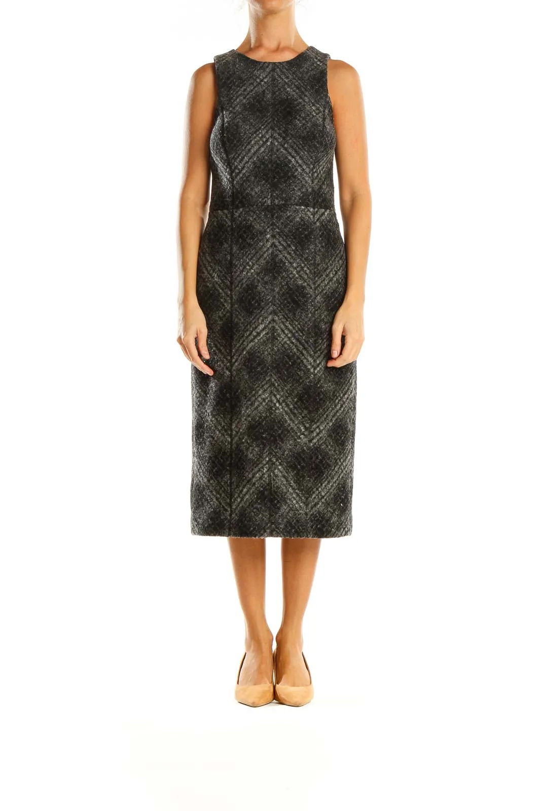 Black Printed Classic Sheath Dress