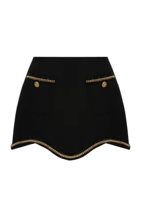 BLACK SCALOP EDGE WOOL MINI SKIRT