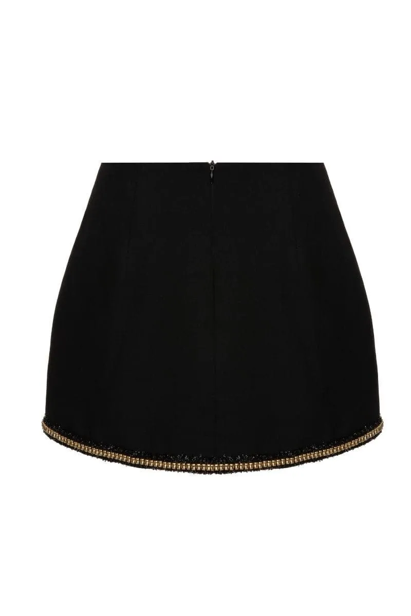 BLACK SCALOP EDGE WOOL MINI SKIRT