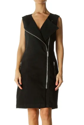 Black Side Zipper Work Dress