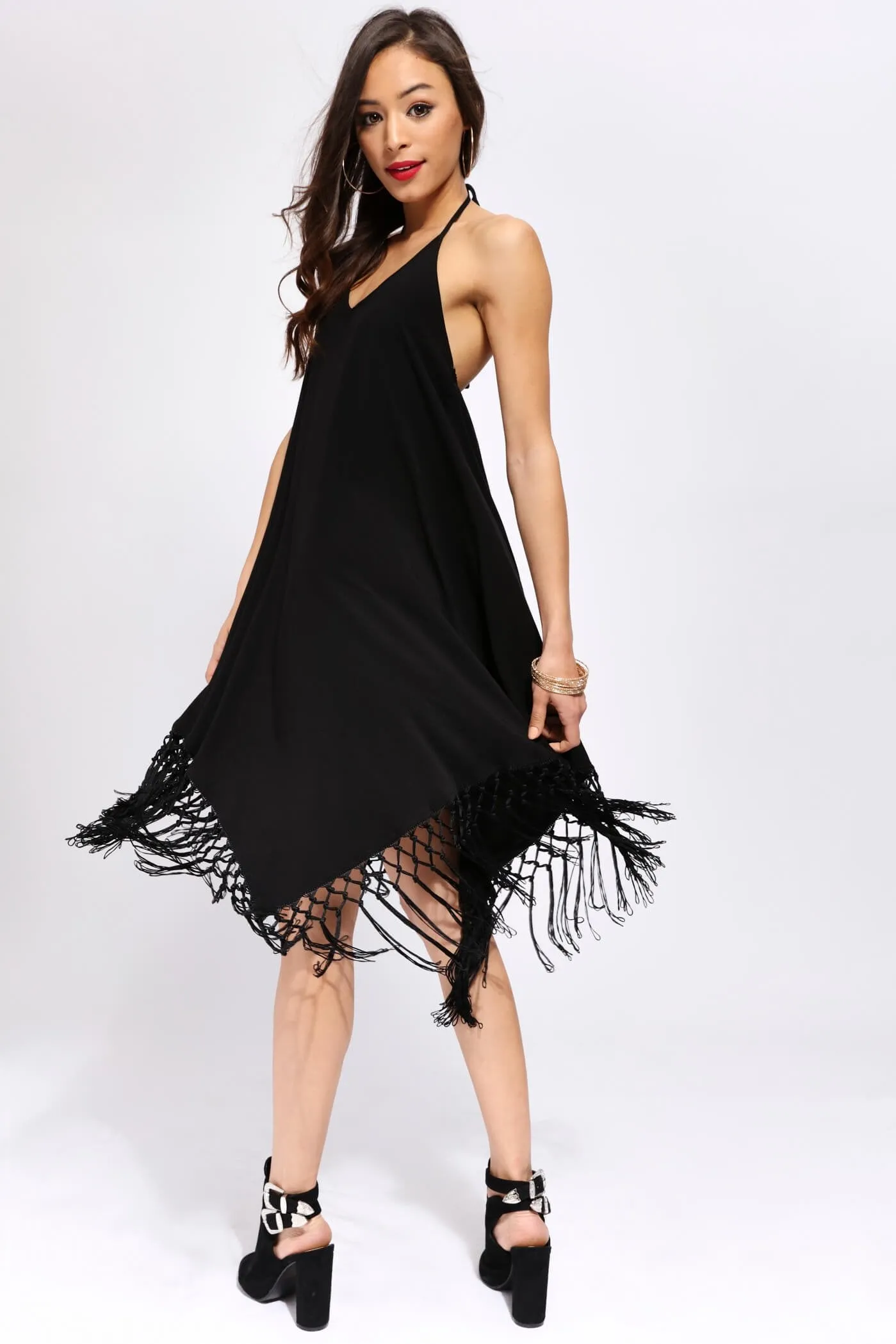 Black Tassled Hem Beach Dress