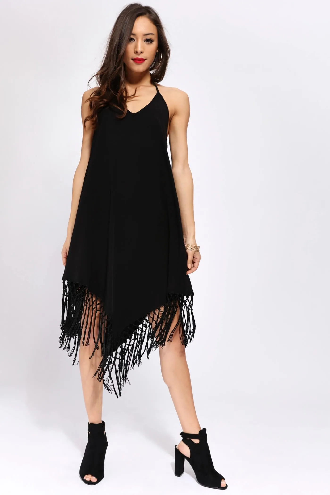 Black Tassled Hem Beach Dress