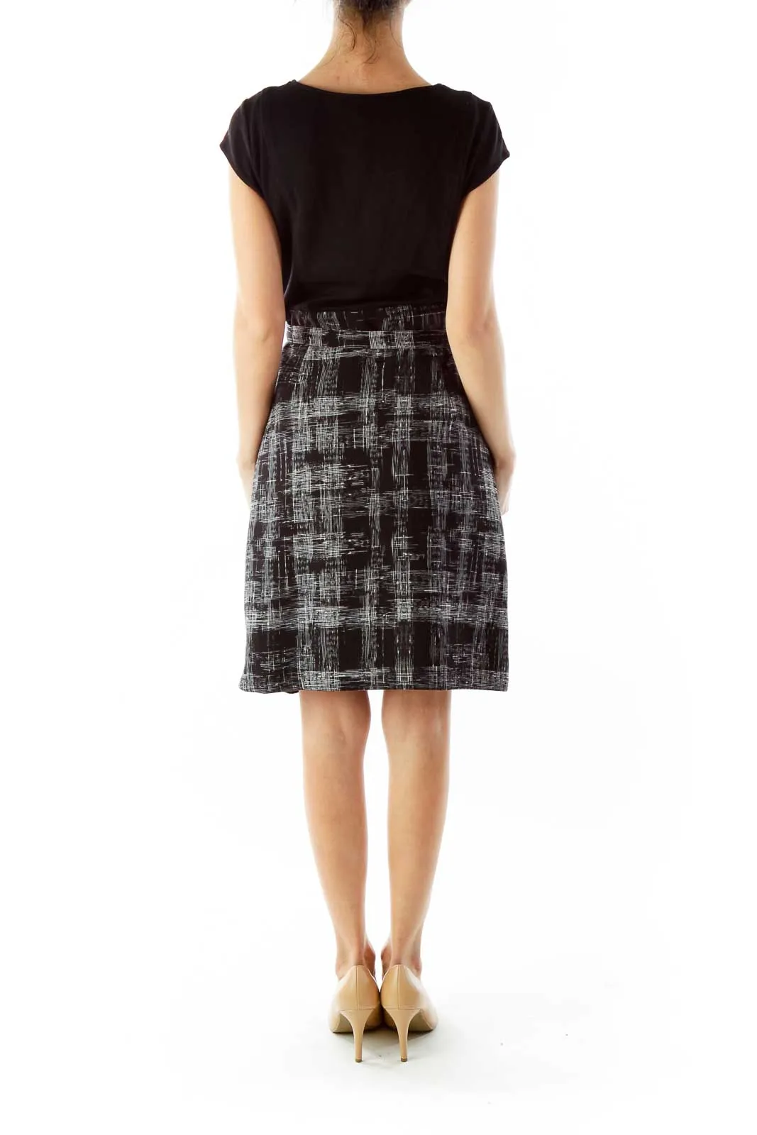 Black White Belted Checkered Work Dress