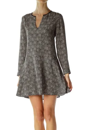 Black White Long Sleeve Work Dress