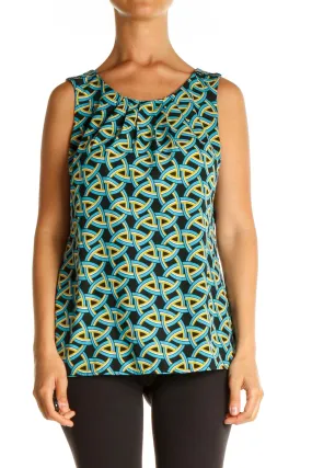 Blue Geometric Print Formal Tank Top