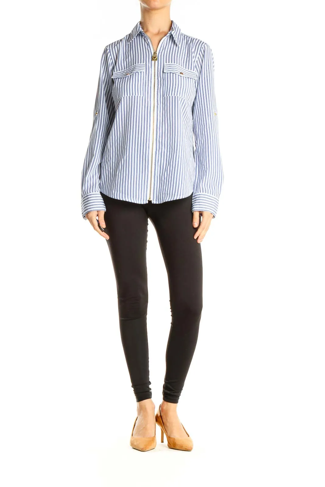 Blue Pinstripe Formal Top