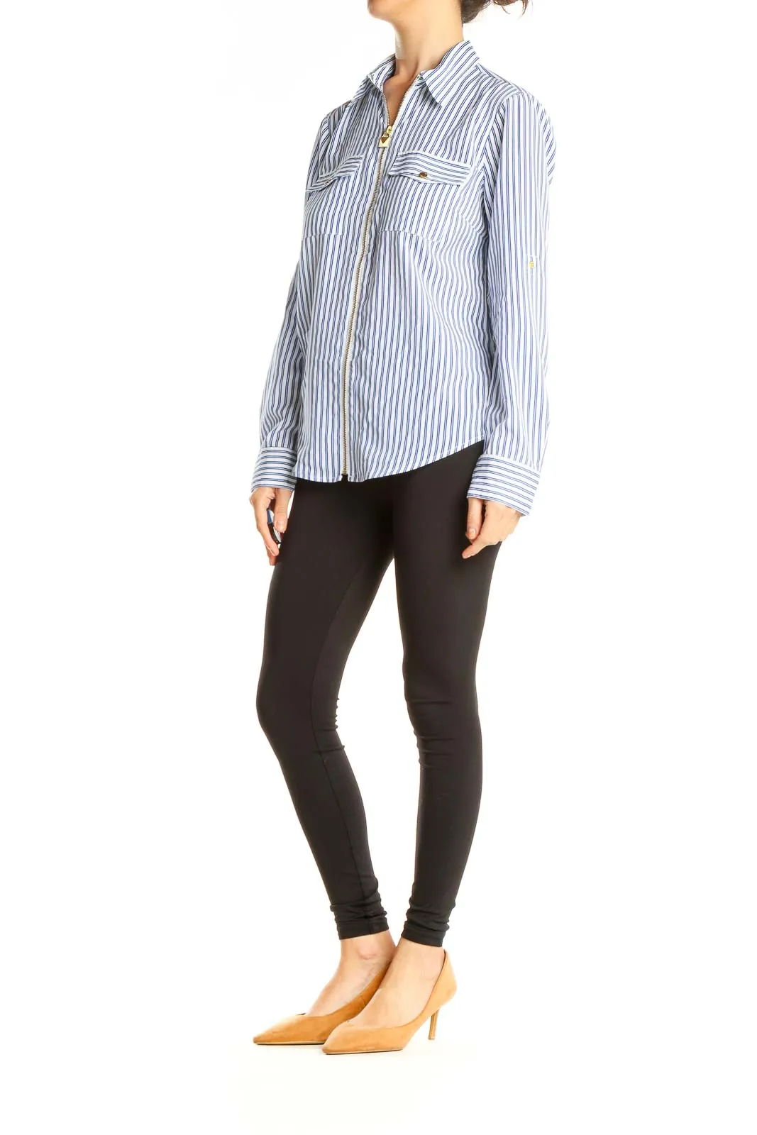 Blue Pinstripe Formal Top