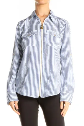 Blue Pinstripe Formal Top