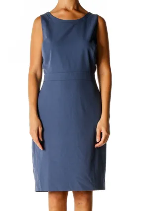 Blue Solid Classic Sheath Dress