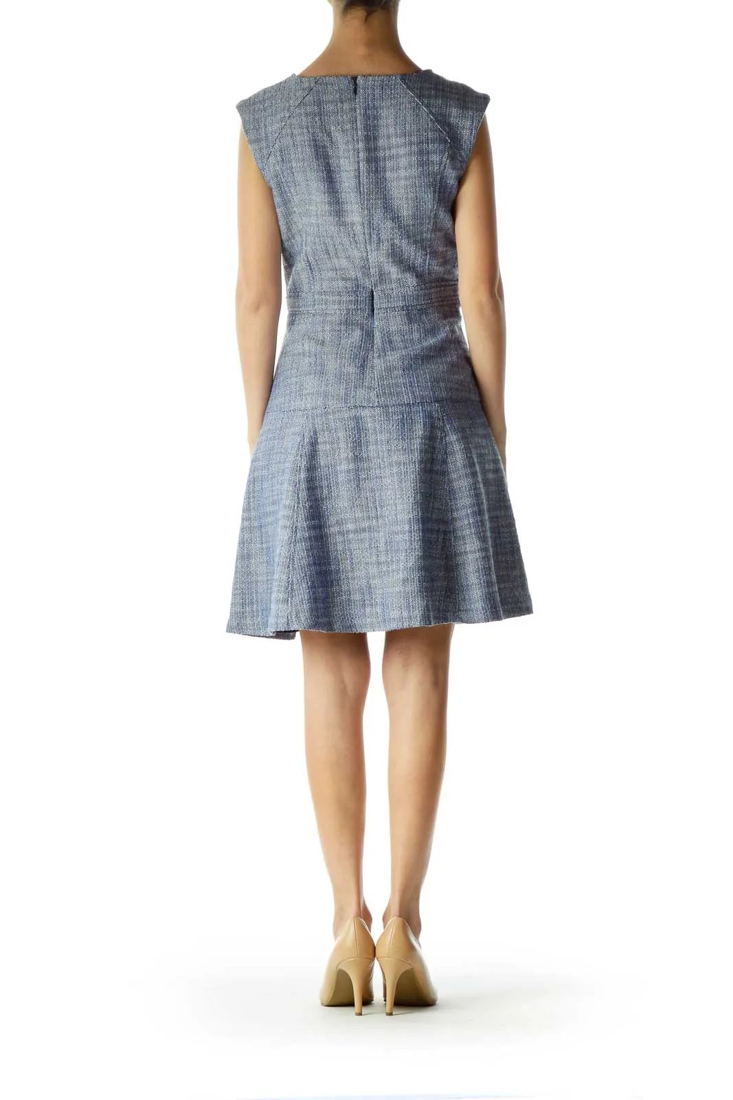 Blue Tweed A-Line Work Dress