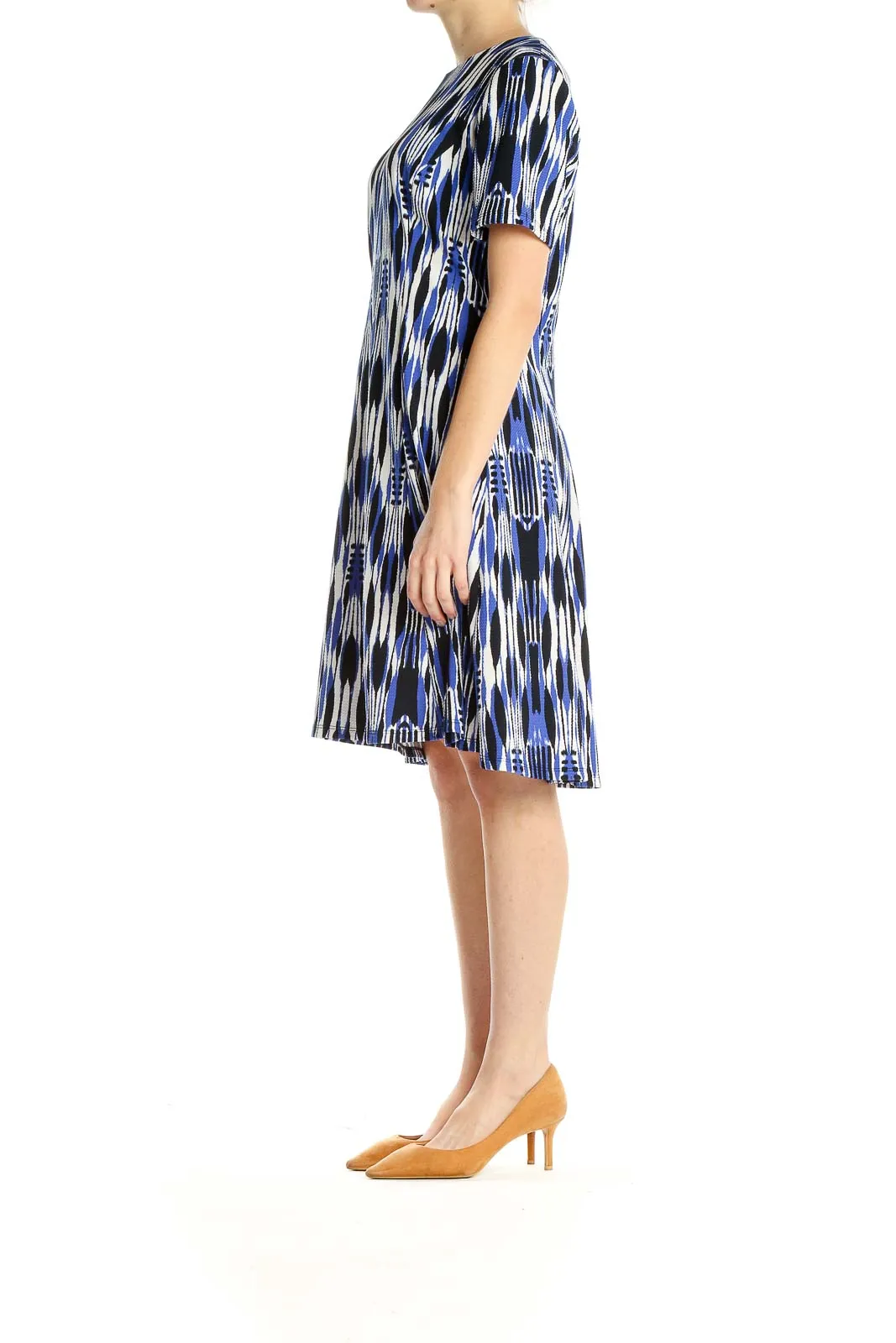 Blue White Printed Day A-Line Dress