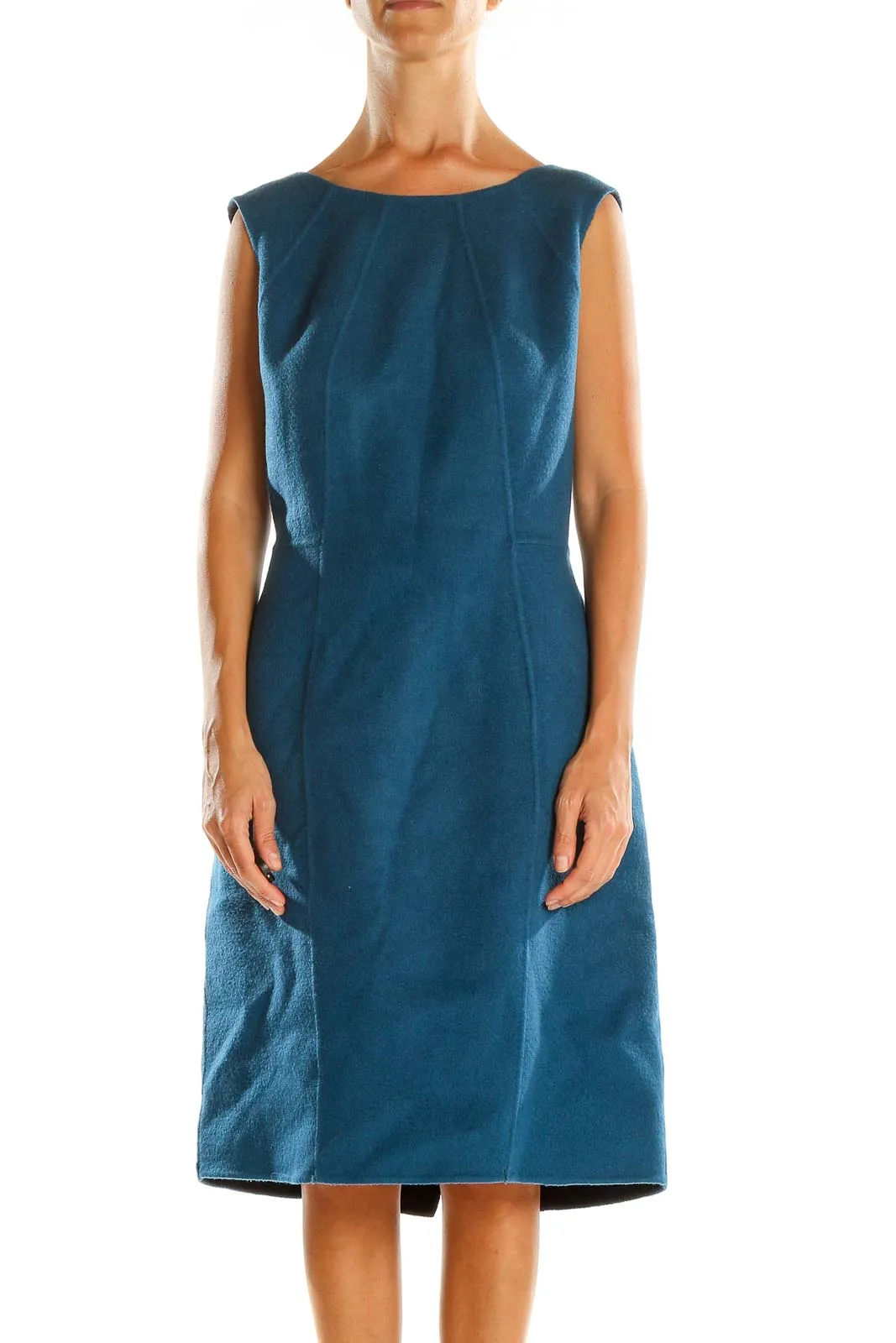 Blue Wool Classic Sheath Dress