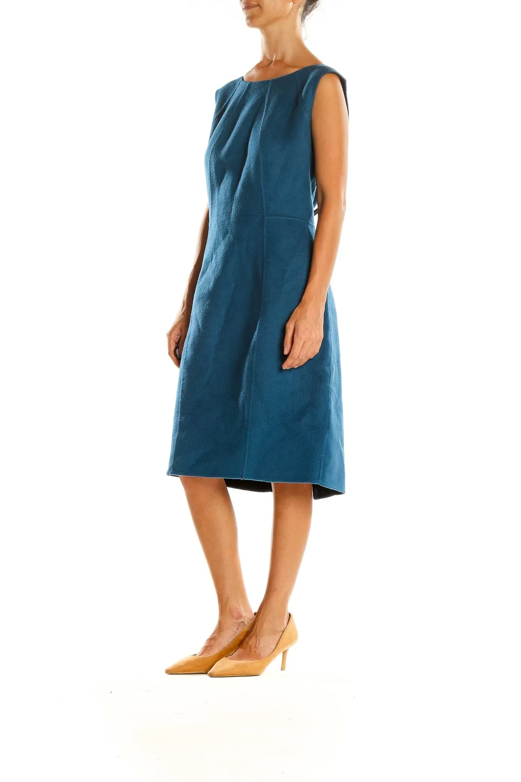 Blue Wool Classic Sheath Dress