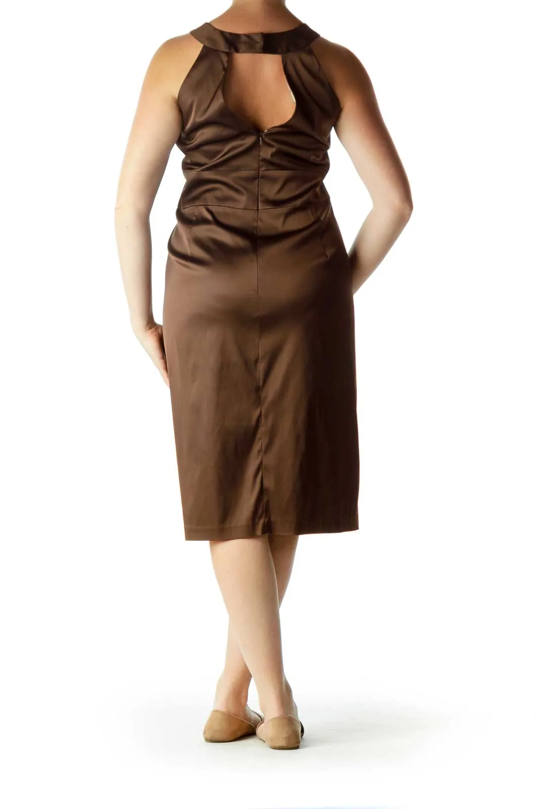 Brown Sleeveless Work Dress