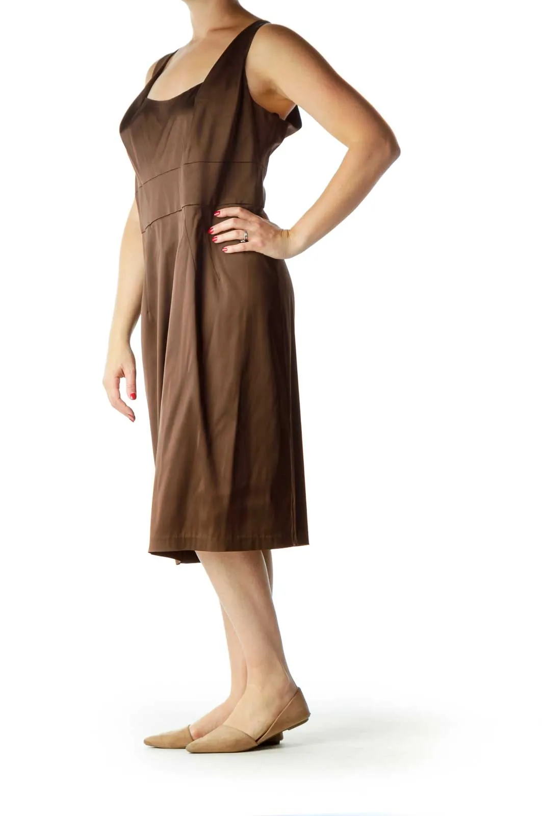 Brown Sleeveless Work Dress