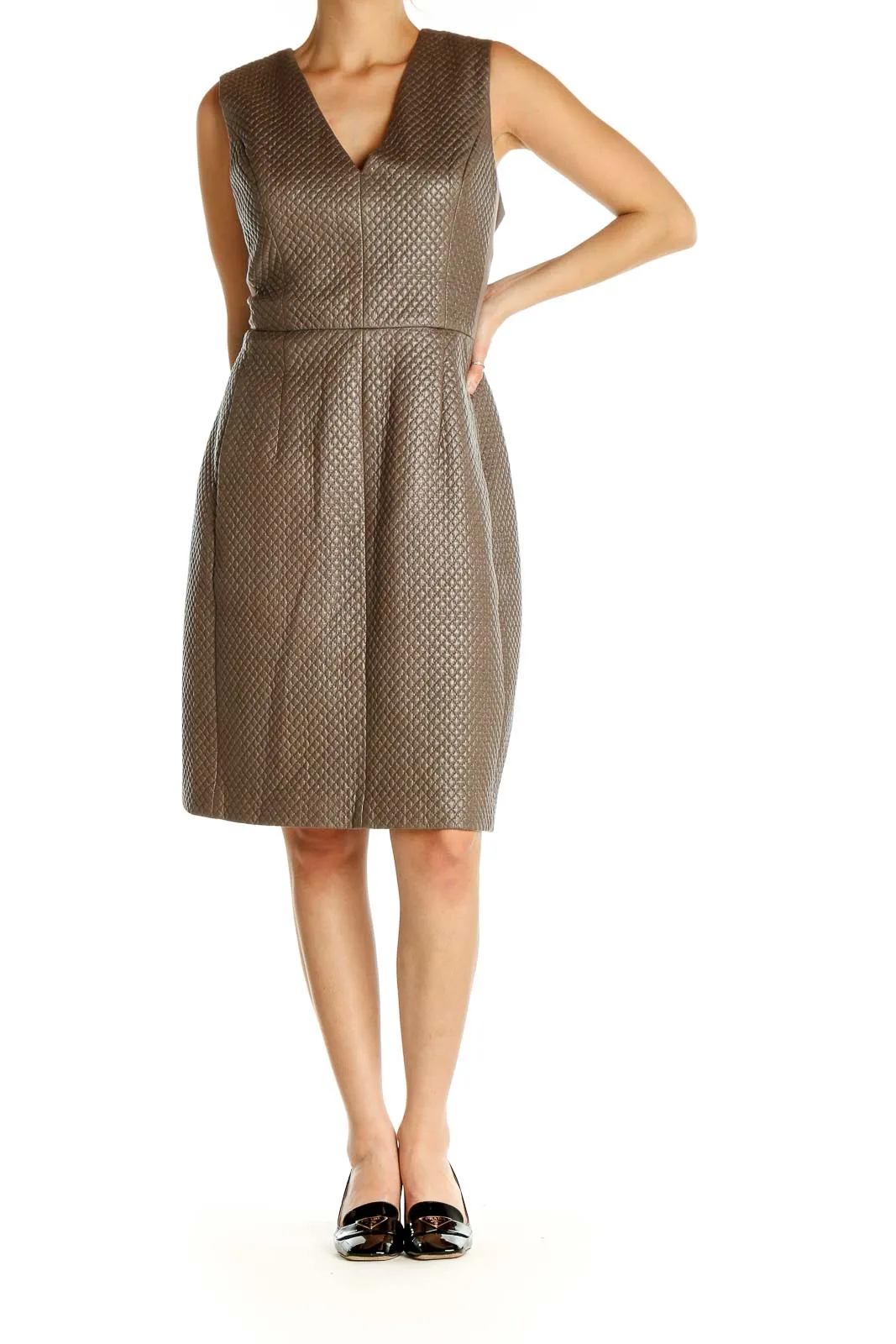 Brown Textured Work Sheath Dress