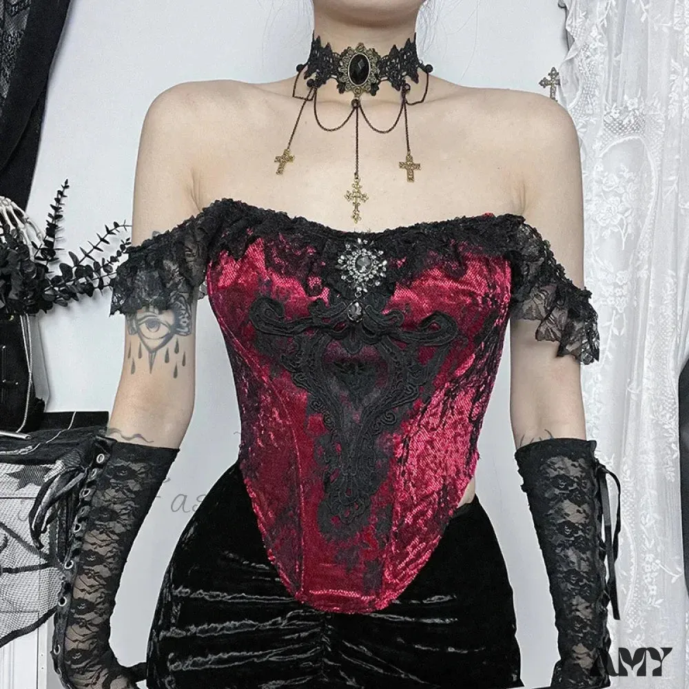 Bustier Lace Crop Gothic Tube Ruched Punk Patchwork Victorian Top