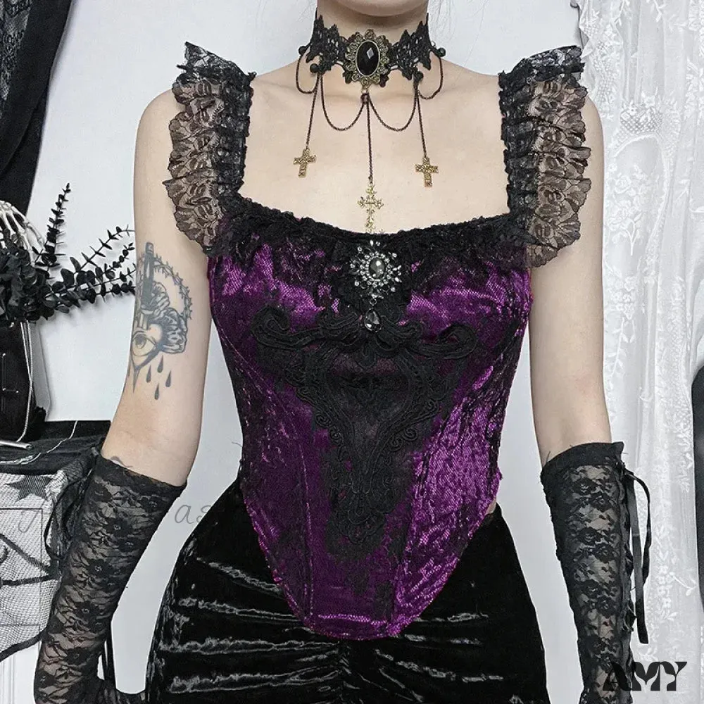 Bustier Lace Crop Gothic Tube Ruched Punk Patchwork Victorian Top