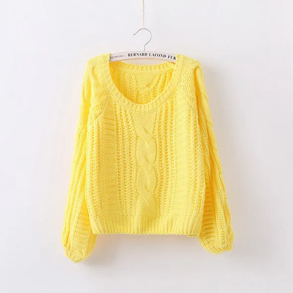 Cable Knit High-waist Loose Short Pullover Sweater