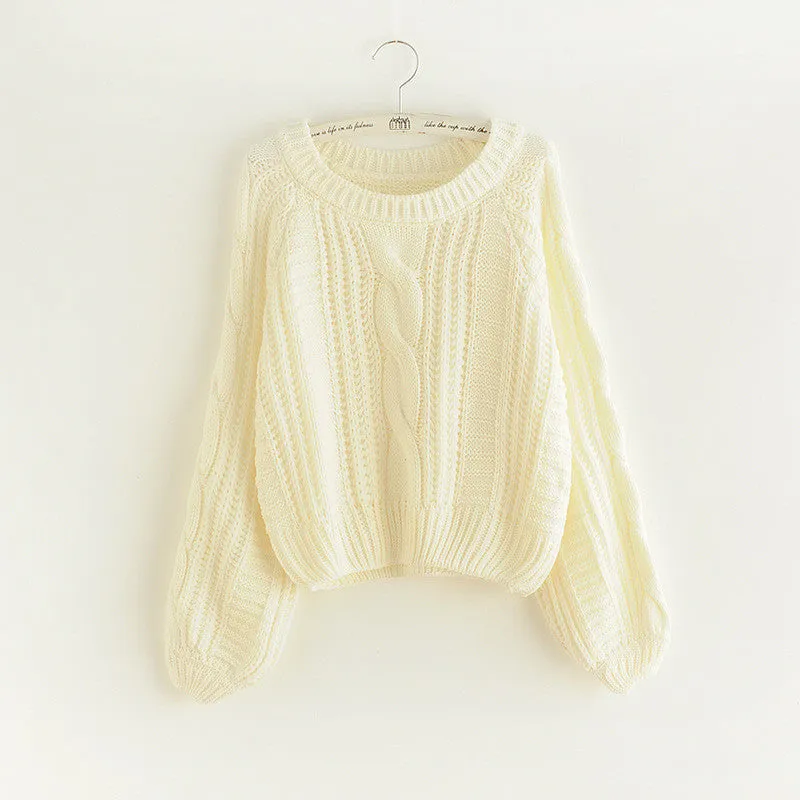 Cable Knit High-waist Loose Short Pullover Sweater