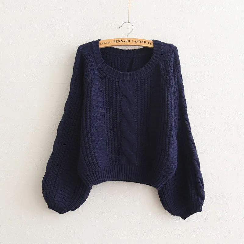 Cable Knit High-waist Loose Short Pullover Sweater