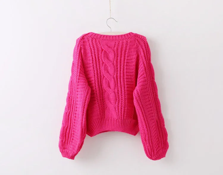 Cable Knit High-waist Loose Short Pullover Sweater